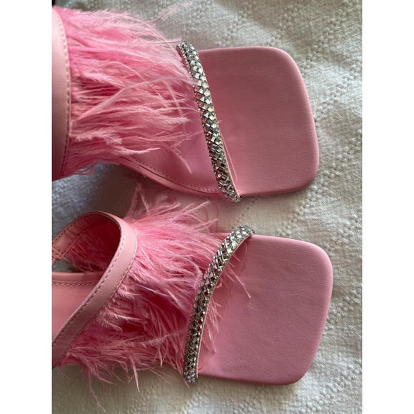 Steve Madden Avilon Feather and Rhinestone Slide Dress Sandals in Pink - Picture 6 of 9